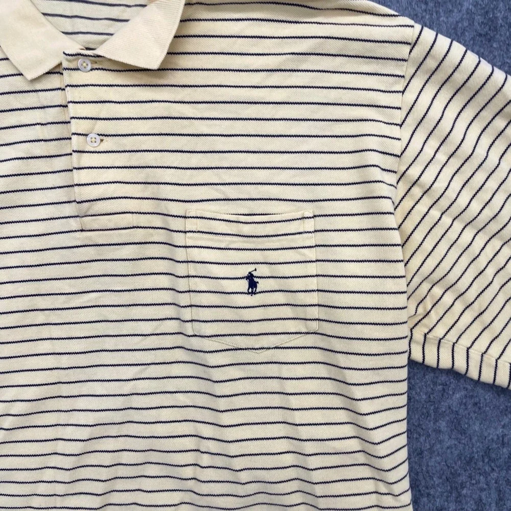 Polo Ralph Lauren Shirt Mens 2XL Yellow Striped Pocket Polo Shirt 100% Cotton